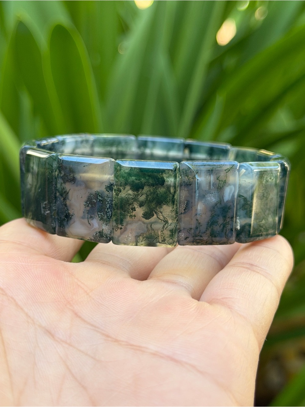 8 inches translucent moss agate soft bangle 1907